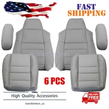 Front Bottom & Top Leather Seat Cover Gray For 2003-2007 Ford F250 F350 Lariat