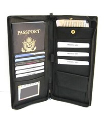 Black Leather Passport Cover Ticket Boarding Travel Organizer Wallet