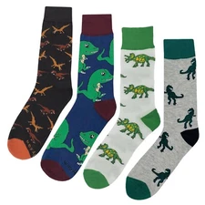 NWT Dinosaur Dress Socks 4 Pack Novelty Men 8-12 Crazy Fun Sockfly