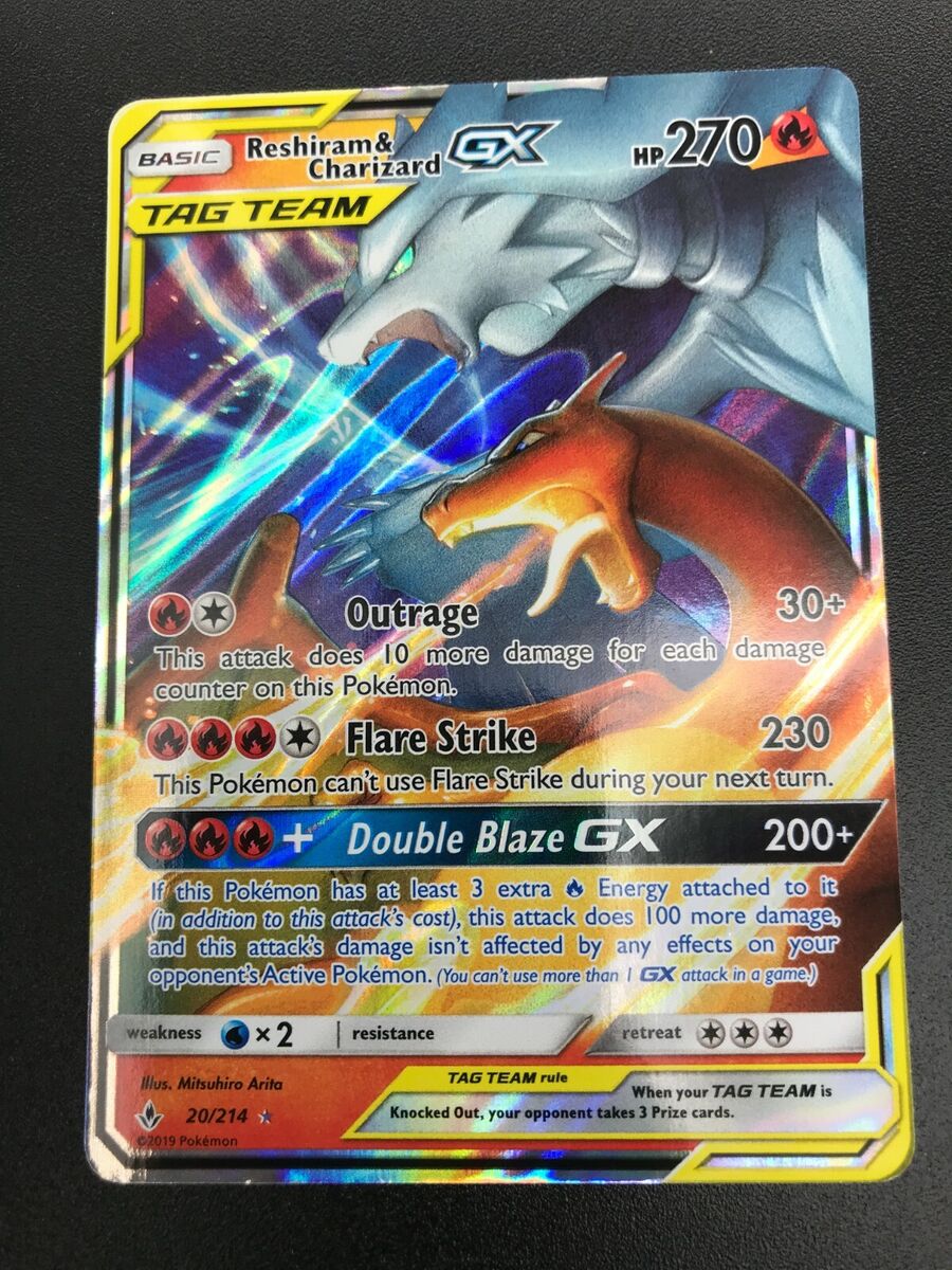 Reshiram & Charizard GX 20/214 Tag Team Pokemon Team Up Holo Foil