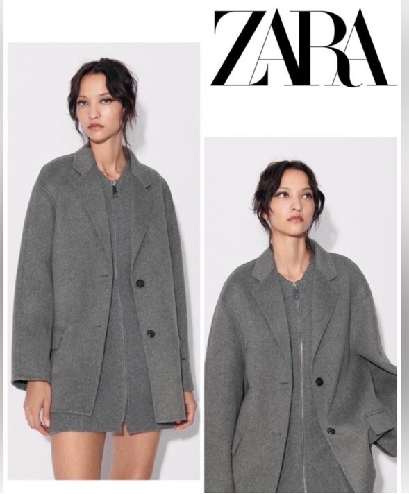 ZARA NEW WOMAN ZW COLL. DOUBLE-FACED WOOL BLEND BLAZER GREY ZARA NEW WOMAN ZW COLL. DOUBLE-FACED WOOL BLEND BLAZER GREY