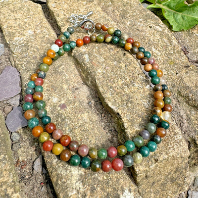 Natural Ocean Jasper 4mm Beads Minimalist Choker Reiki Boho Woman Necklace Gift