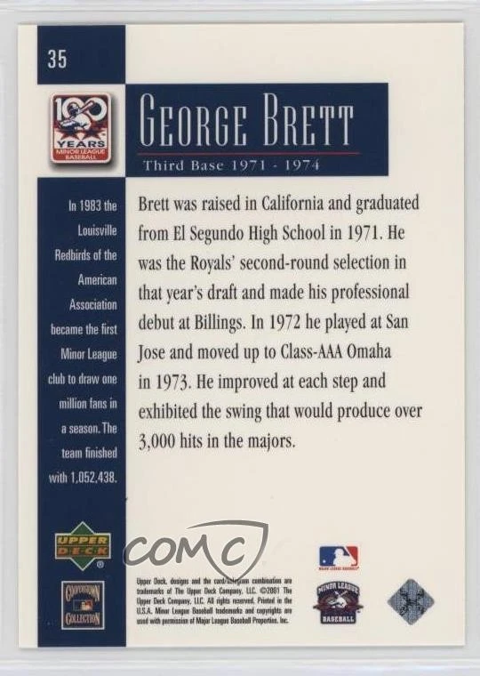 2001 Upper Deck Minor League Baseball Centennial George Brett #35 HOF - Image 2 of 2