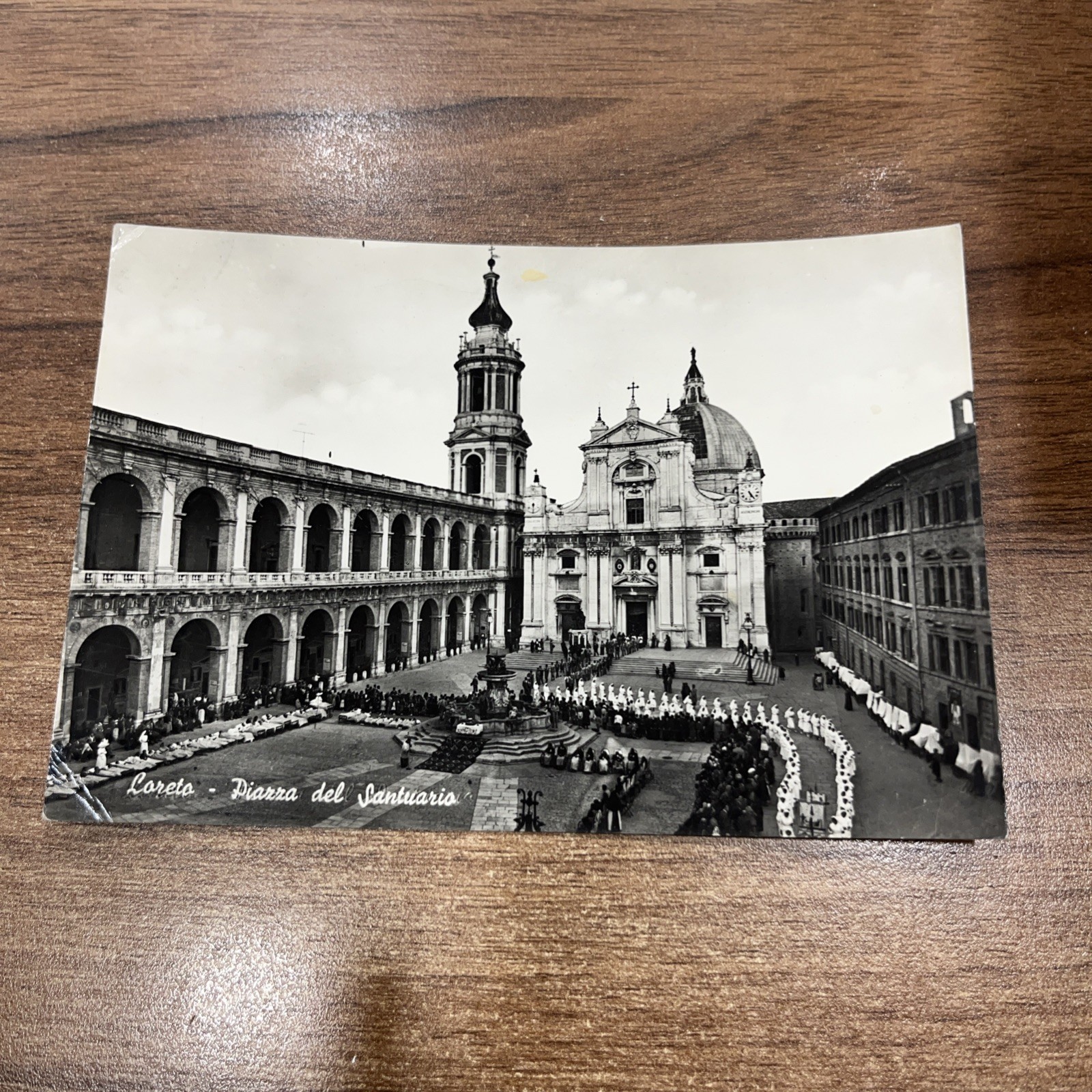 CARTOLINA BIANCO E NERO VINTAGE COLLEZIONE LORETO PIAZZA DEL SANTUARIO