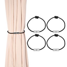 4Pcs Magnetic Curtain Tiebacks, Elegant Weave Curtain Tie Backs, Black