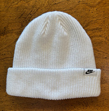 Nike White Knit Acrylic Cuffed Beanie Hat Logo Unisex Adults One Size
