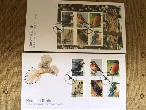 2019 Guernsey National Birds  Miniature Sheet and Full Set  FDC’s Excellent