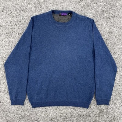 Saks Fifth Avenue 100% Cashmere Sweater Mens M Blue Long Sleeve Crew Neck Preppy