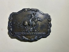 Western Belt Buckle. Wells Fargo horse and rider Theme. Solid metal. From 1970s
