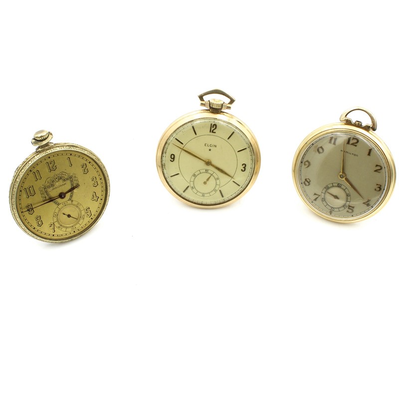 1924-1947 Waltham Elgin Hamilton 17j 10-12s Pocket Watches Lot of 3 #WB5347-2