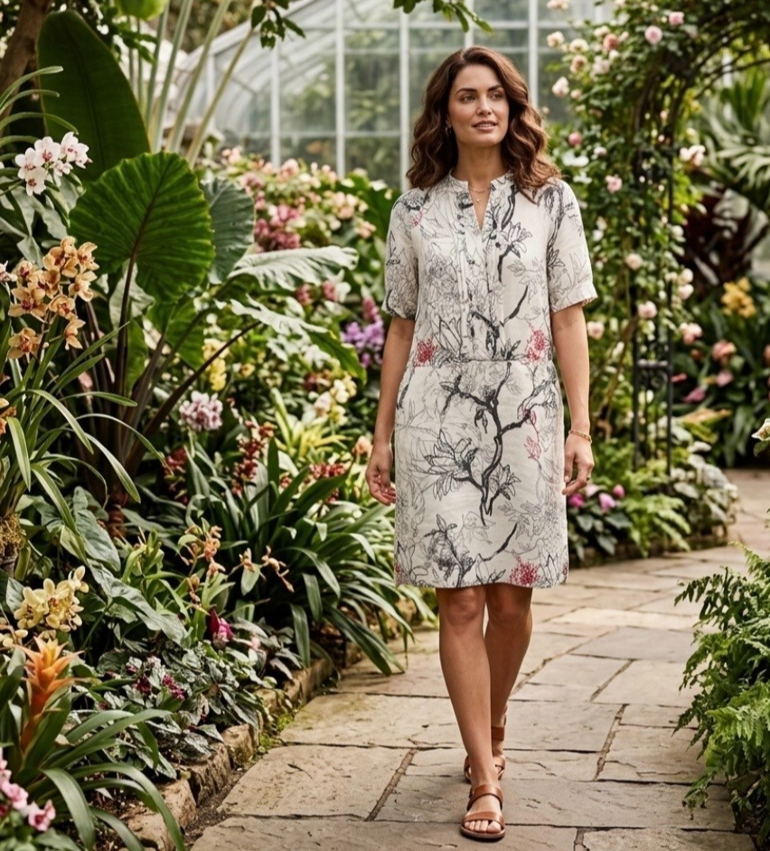 Hilton Hollis 100% Linen Dress Floral Sz S Knee Length S/S Quiet Luxury Classic Hilton Hollis 100% Linen Dress Floral Sz S Knee Length S/S Quiet Luxury Classic