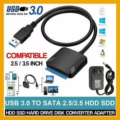 USB 3.0 to SATA External Hard Drive Reader 2.5'' 3.5'' HDD SSD Power adapter LOT