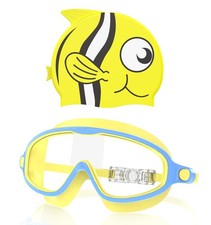 Kids Swim Goggles Cap Set for Ages 3-8 Anti-Fog UV Protection Boys Girls