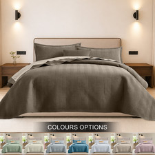 Linen Bedspread Quilt Set Soft Dual Sided Quilted Coverlet Throw Twin Queen King