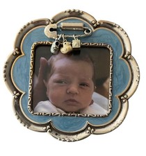 Brighton Baby Love Blue Flower Frame Picture Enamel Silver Tone Charms