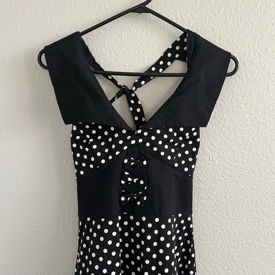 Living Dead Souls Medium Dress Halter Fit Flare Rockabilly Punk Polka Dots - Image 2 of 4
