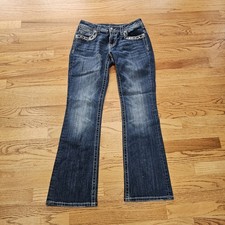 Miss Me 28 Jeans Relaxed Boot Denim Bling Rhinestone Inseam 32"