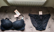 Boux Avenue Piper Black Lace Bra Set, Bra 32C & Knickers Size 10