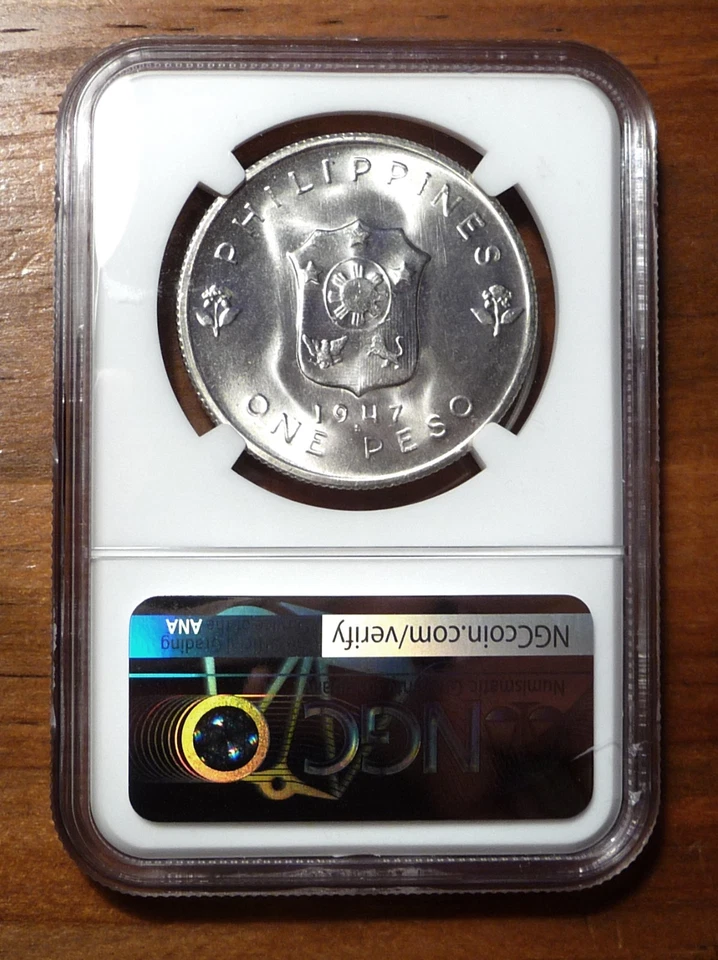 1947-S Philippines MacArthur 1 Peso NGC MS64+ superb luster - Image 4 of 4