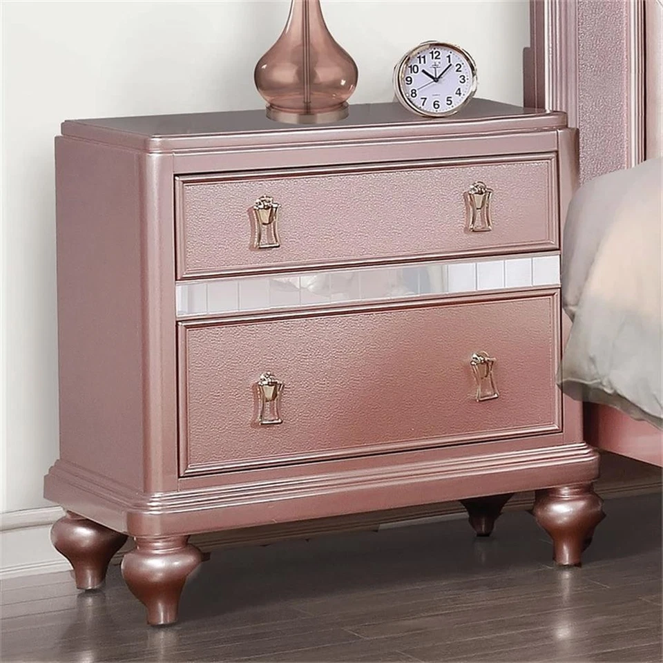 Home Juego Cuadrado de 3 2 Mesitas de Noche y Cofre Giratorio con Espejo en Oro Rosa Foto 4 de 4