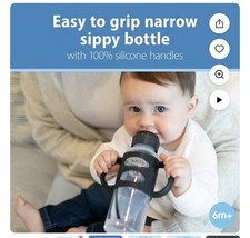 Dr. Brown's Milestones Narrow Sippy Spout Bottle with Handles, 8oz Black white