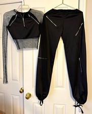 Women/Teen Black 2-Piece Dance Costume Crop Top  Pants size Small Adult