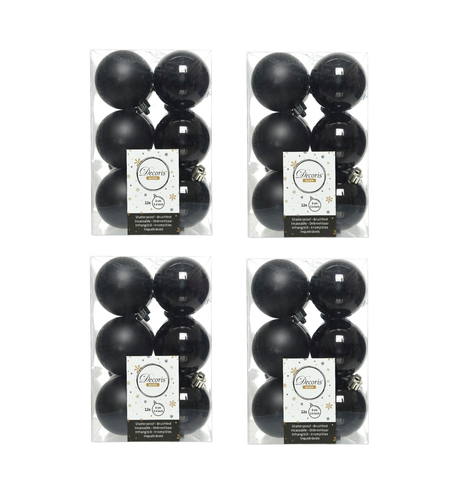 48 Black Christmas Baubles 6cm Shatterproof Tree Ornaments Shiny Matt Decoration - Image 2