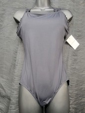 Capezio Black Lace Camisole Leotard High Neck Lace Trim Low Scoop Back Lace SZ L