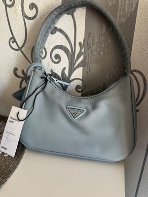 PRADA Re-Edition 2005 Nylon Shoulder Crossbody Bag Light Blau Silber