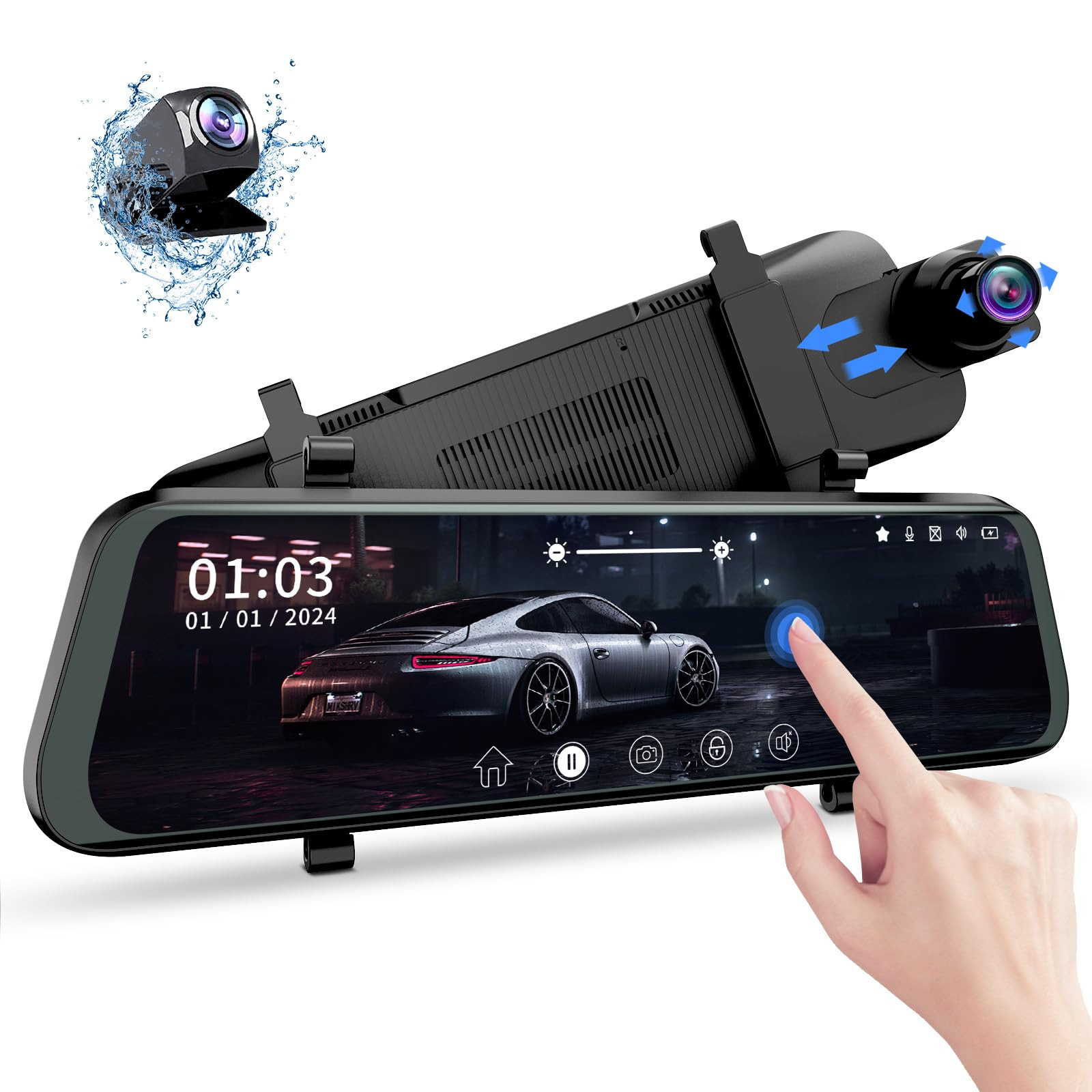 Mirror Dash Cam Front and Rear 1080P Dual Backup Camera with Rear View Display