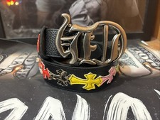 Chrome Hearts CH Large Color patches Leather Belt .925 Silver Multi Color cross
