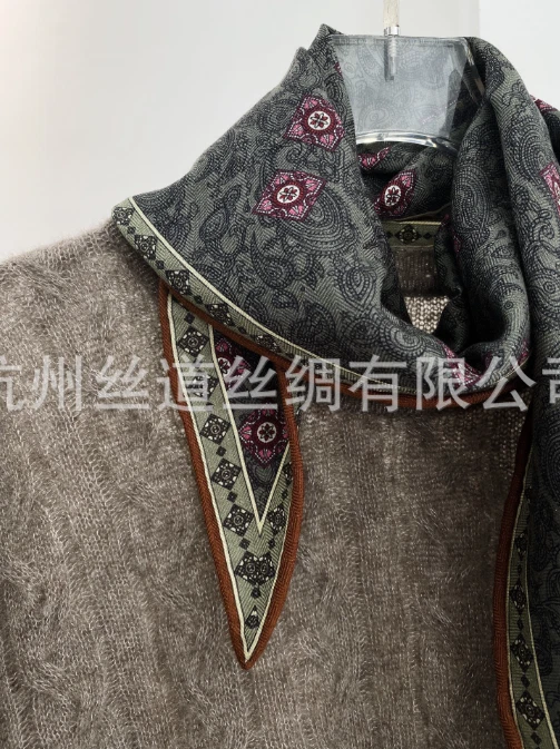 Bufanda 70% Cachemira 30% Seda Diamante Blanco 130X45cm Estampado de Flores Bandana Envoltura Foto 4 de 4