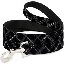 Dog Leash Plaid X Black/Gray WIDE 1.5"