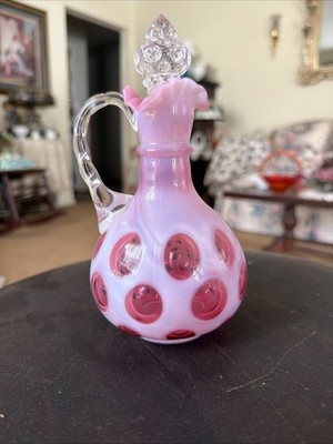 Fenton Cranberry Coin Dot Optic Opalescent Cruet Set | eBay