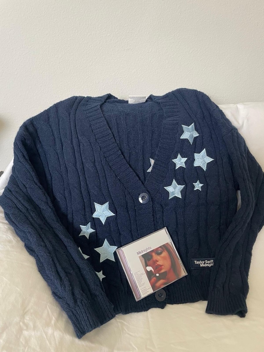 Taylor Swift Midnights CD and Cable-Knit Star Cardigan Sweater