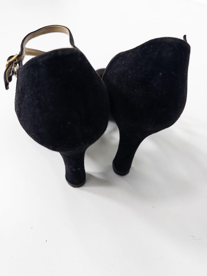 Yves Saint Laurent YSL decolte tacco EU 37 nero scamosciato cinturino alla caviglia 0102288K Authen