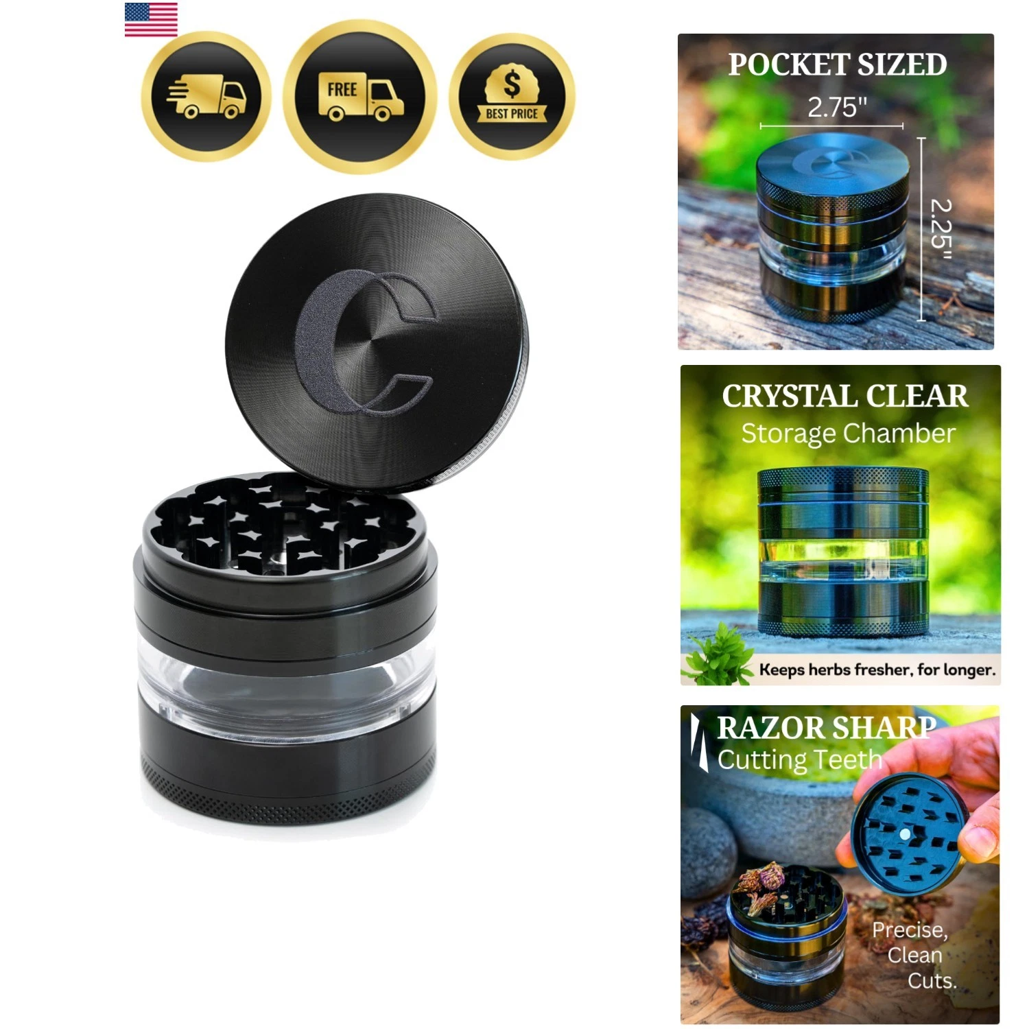 Clear Cut 4 Piece Herb Grinder – 2.75" Manual Dry Herb Grinder, Spice Mill wi...
Opens in a new wind