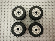 Lot Of 4 Lego Black 30 4X14 Wheels 991331 Gray Tire Grey