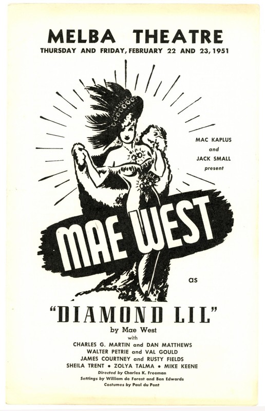 Mae West Diamond Lil program Melba Theatre 1951