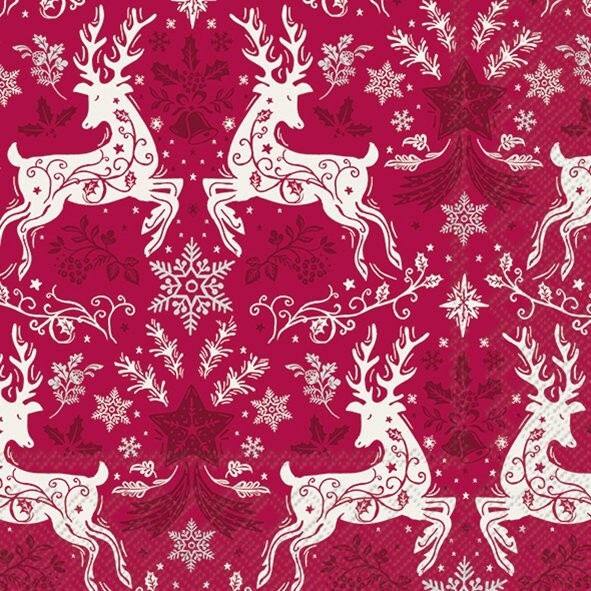 4 x Paper Napkins/33cm/3Ply/Decoupage/Christmas/Reindeer on Red