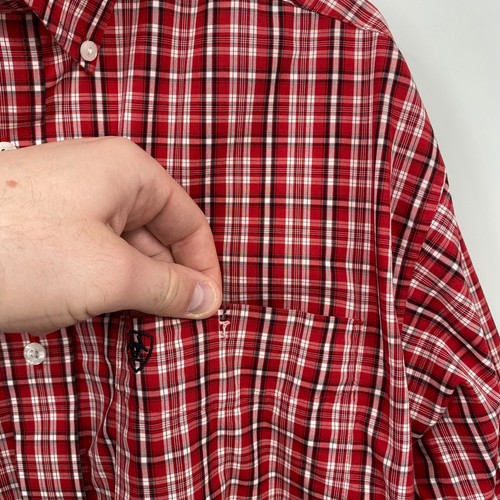 Ariat Men's Long Sleeve Wrinkle-Free Button Up Shirt Red Plaid Logo Size L - Picture 4 of 12