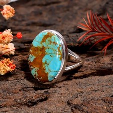 Kingman Turquoise Ring 925 Sterling Silver Statement Boho Rings Gift Jewelry