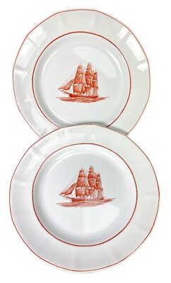 2 Wedgwood Flying Cloud 1851 Dinner Plate Sailing Ship Rust Clipper Nautical