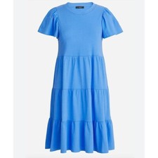 New J. Crew Size XXS Knit broken-in jersey tiered mini dress Blue *Stain*