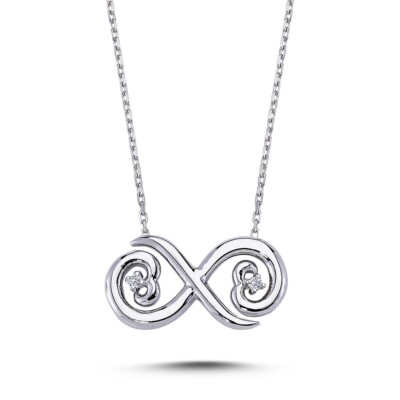 Diamant Halskette Infinity Unendlichkeit Anhänger 14 Karat Weißgold