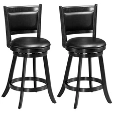 Set of 2 Swiveling Counter Bar Stool Kitchen Upholstered Dining Rubberwood Chair