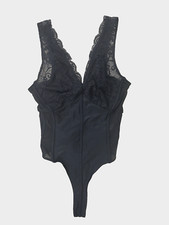 ASTR Women's Lace Shapewear Lingerie Bodysuit Snap V-Neck Black Size S 5108