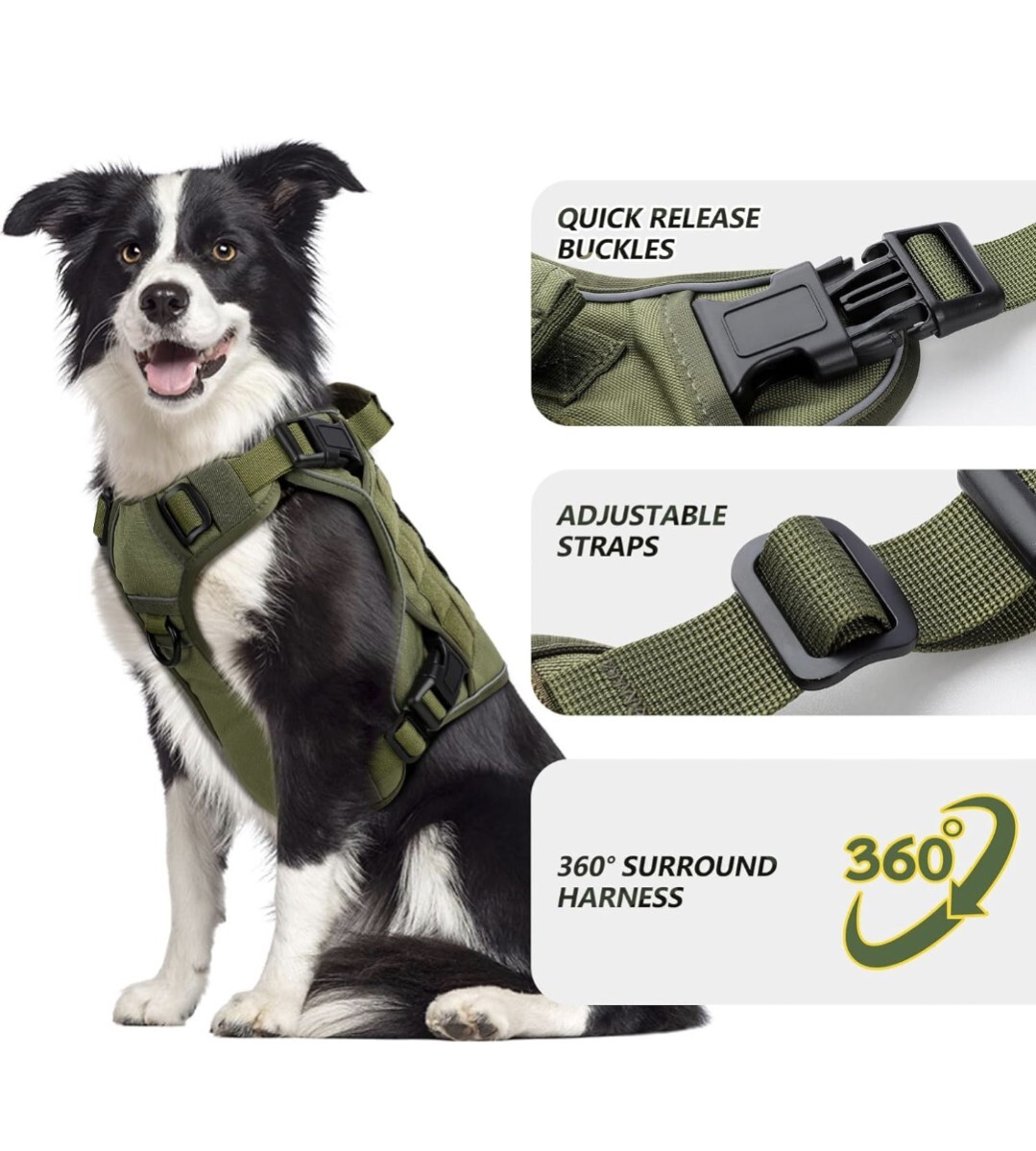WINGOIN Green Harness with Handle Tactical Dog HarnessGREEN