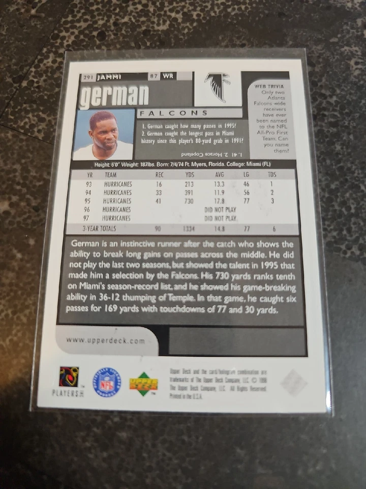 RARE 1998 UD Choice Jammi German Hand Signed On Card Auto Autograph Bills 🌟 - Image 3 of 3