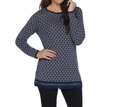 Susan Graver Women  s Blue Patterned Sweater Tunic   Size Small   NWOT